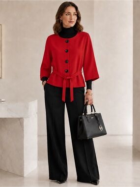 MICHAEL MICHAEL KORS BELTED 3/4 SLEEVE RED SUIT JACKET BLAZER SZ 2X